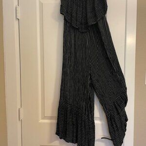 American Eagle Outfitters Strapless Wide Leg Jumpsuit Black & White Ruffle Large